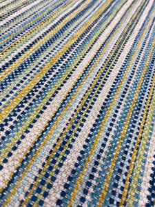 1.3 Yard of Designer Navy Blue Beige Green Mustard Stripe Chenille Upholstery Fabric WHS 3850