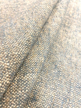 Load image into Gallery viewer, Designer Wool Water &amp; Stain Resistant Teal Blue Cream Grey MCM Mid Century Modern Tweed Upholstery Fabric WHS 3969