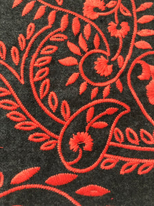 Fantasia Red Embroidered Wool Flannel Upholstery Fabric / Firethorn
