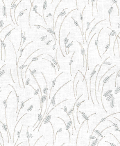 Cream Taupe Grey Botanical Embroidered Linen Drapery Fabric FB