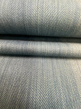 Load image into Gallery viewer, Designer Water &amp; Stain Resistant Linen Denim Blue Ombre Herringbone MCM Mid Century Modern Upholstery Fabric WHS 4021