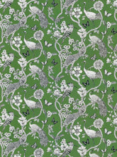 Load image into Gallery viewer, Green White Black Peacock Cheetah Floral Bird Linen Blend Upholstery Drapery Fabric FB