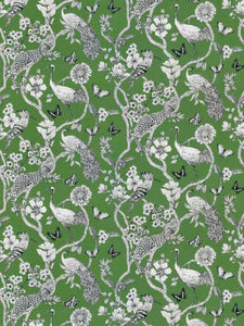 Green White Black Peacock Cheetah Floral Bird Linen Blend Upholstery Drapery Fabric FB