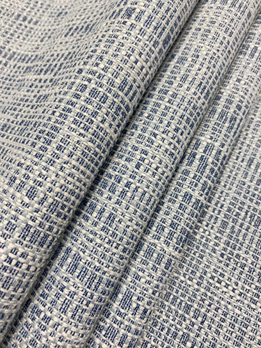 Designer Water & Stain Resistant MCM Mid Century Modern Navy Blue Off White Tweed Upholstery Fabric WHS