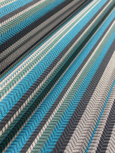 Load image into Gallery viewer, Water &amp; Stain Resistant Turquoise Blue Grey Teal Stripe Upholstery Fabric WHS 3681