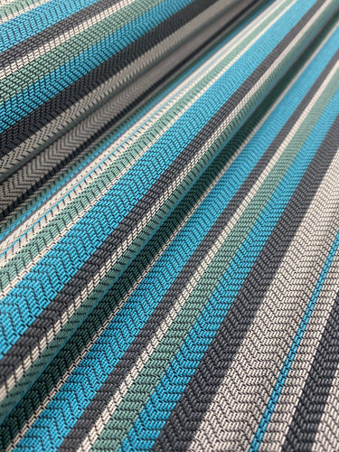 Water & Stain Resistant Turquoise Blue Grey Teal Stripe Upholstery Fabric WHS 3681