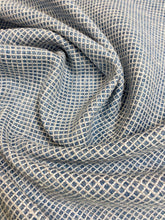 Load image into Gallery viewer, Designer French Blue White Woven Check Water &amp; Stain Resistant Upholstery Fabric WHS 4018