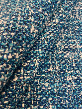 Load image into Gallery viewer, Designer Turquoise Navy Blue White Teal MCM Mid Century Modern Boucle Upholstery Fabric STA 3964