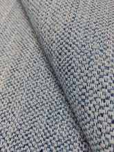 Load image into Gallery viewer, Designer Water &amp; Stain Resistant Navy Blue Aqua White MCM Mid Century Modern Tweed Upholstery Fabric WHS 3649