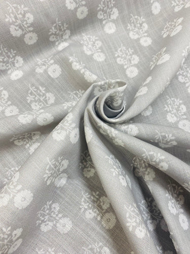 Grey White Floral Botanical Water & Stain Resistant Drapery Fabric STA 3056