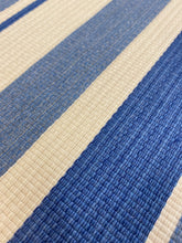 Load image into Gallery viewer, Designer Water &amp; Stain Resistant Navy Blue Beige Indoor Outdoor Stripe Nautical Upholstery Fabric WHS 3838