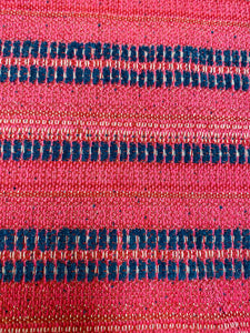 Designer Raspberry Red Navy Blue Woven Kilim Stripe Water & Stain Resistant Upholstery Fabric WHS 3240