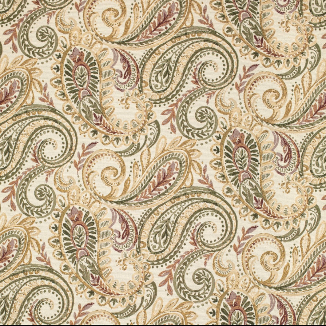 Heavy Duty Olive Green Burgundy Mustard Paisley Upholstery Drapery Fabric CF