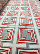 Load image into Gallery viewer, Water &amp; Stain Resistant Grey Red Cream Coral Indoor Outdoor Geometric Upholstery Drapery Fabric STA 3312