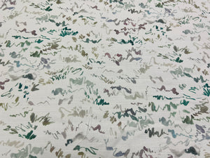 Kelly Ventura Canopy Moss Abstract Ivory Green Teal Mauve Linen Cotton Upholstery Drapery Fabric