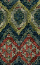 Load image into Gallery viewer, Fabricut Barbados Fiesta Water &amp; Stain Resistant Green Red Teal Blue Taupe Beige Ethnic Kilim Ikat Woven Upholstery Fabric STA1820