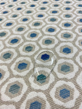 Load image into Gallery viewer, Designer Water &amp; Stain Resistant Geometric Cream Blue Green Taupe Honeycomb Upholstery Fabric WHS 3380