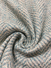 Load image into Gallery viewer, Designer Teal Grey Herringbone Tweed MCM Mid Century Modern Upholstery Fabric WHS 4222