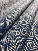 Load image into Gallery viewer, Thibaut Maddox Navy Blue White Geometric Water &amp; Stain Resistant Upholstery Fabric WHS 3106