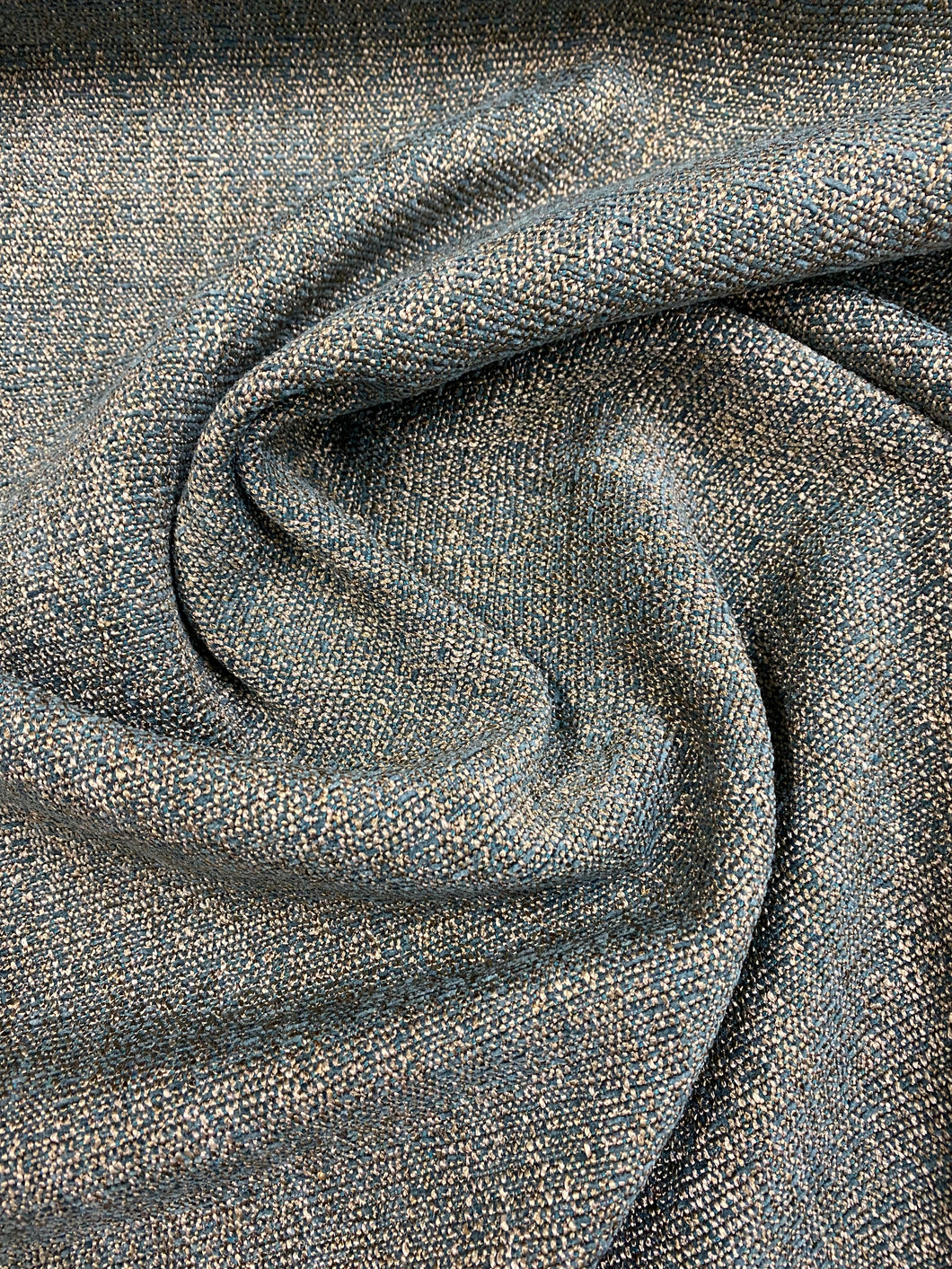 Designer Teal Charcoal Grey Tweed MCM Mid Century Modern Upholstery Fabric STA 3524