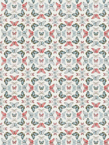 Cream Blue Pink Cotton Butterfly Upholstery Drapery Fabric FB