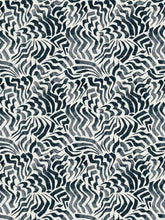 Load image into Gallery viewer, Stain Resistant Off White Indigo Navy Blue Abstract Linen Cotton Upholstery Drapery Fabric FB
