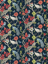 Load image into Gallery viewer, Navy Blue Coral Cream Floral Tropical Botanical Cheetah Bird Upholstery Drapery Fabric FB