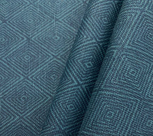 Load image into Gallery viewer, Designer Navy Teal Blue Belgian Linen Geometric Upholstery Fabric WHS 3956