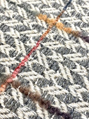 Osborne & Little Faloria 02 Grey Beige Pink Orange Herringbone Plaid Mid Century Modern Upholstery Fabric WHS 3302