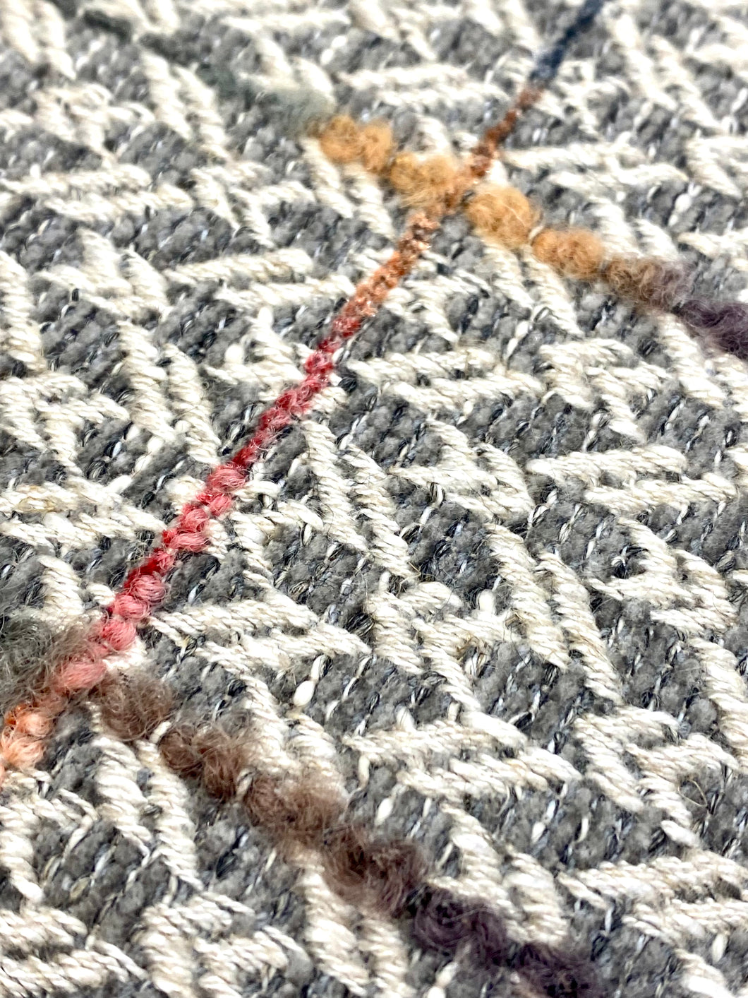 Osborne & Little Faloria 02 Grey Beige Pink Orange Herringbone Plaid Mid Century Modern Upholstery Fabric WHS 3302