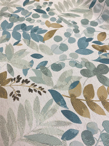 1.6 Yard Teal Beige Olive Floral Botanical Water & Stain Resistant Upholstery Fabric WHS 3758