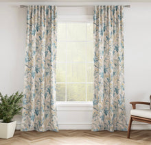 Load image into Gallery viewer, Stain Resistant Beige Teal Green Floral Upholstery Drapery Fabric CF