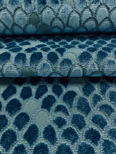 Load image into Gallery viewer, 1.75 Yds Schumacher Esther Peacock Blue Art Deco Velvet Upholstery Fabric STA 3343