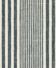 Load image into Gallery viewer, Linen Cotton Indigo Navy Blue Nautical Stripe Upholstery Fabric FB