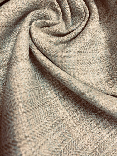 Designer Seafoam Green Aqua Blue Linen Herringbone MCM Mid Century Modern Upholstery Fabric WHS 3837