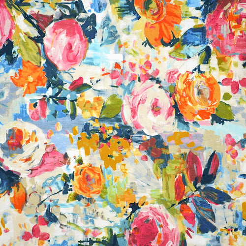 Hot Pink Navy Blue Orange Green Abstract Floral Cotton Upholstery Drapery Fabric MGF