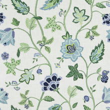 Load image into Gallery viewer, Ivory Green Blue Navy Floral Botanical Drapery Fabric FB