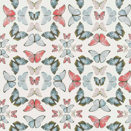 Cream Blue Pink Cotton Butterfly Upholstery Drapery Fabric FB