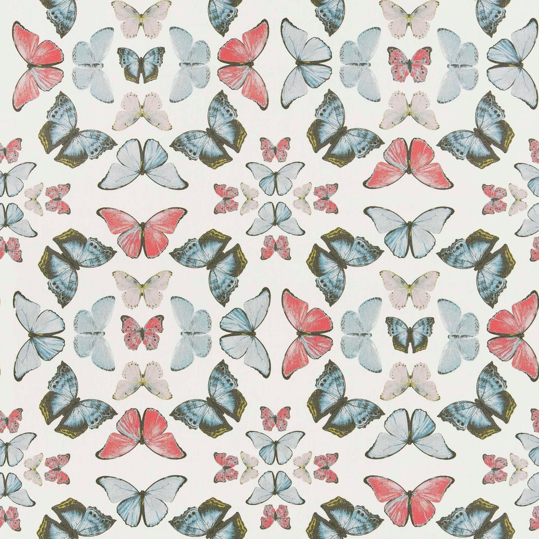 Cream Blue Pink Cotton Butterfly Upholstery Drapery Fabric FB