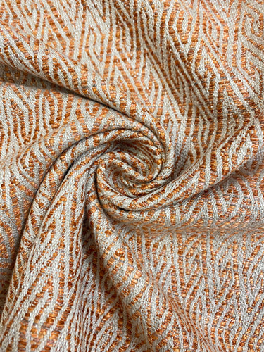 Designer Linen Flax Viscose Beige Orange Geometric Upholstery Fabric WHS 3657