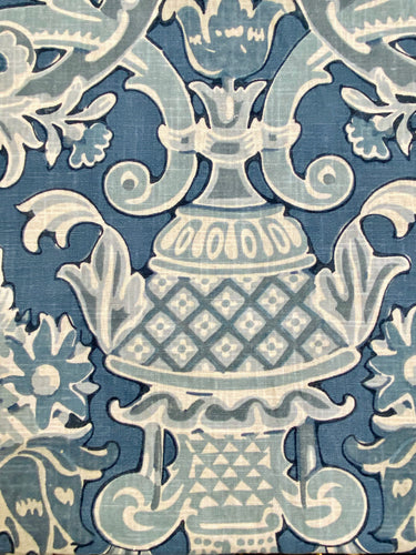 Kravet French Aqua Navy Blue Lorton Linen Damask Water & Stain Resistant Upholstery Drapery Fabric STA 3037