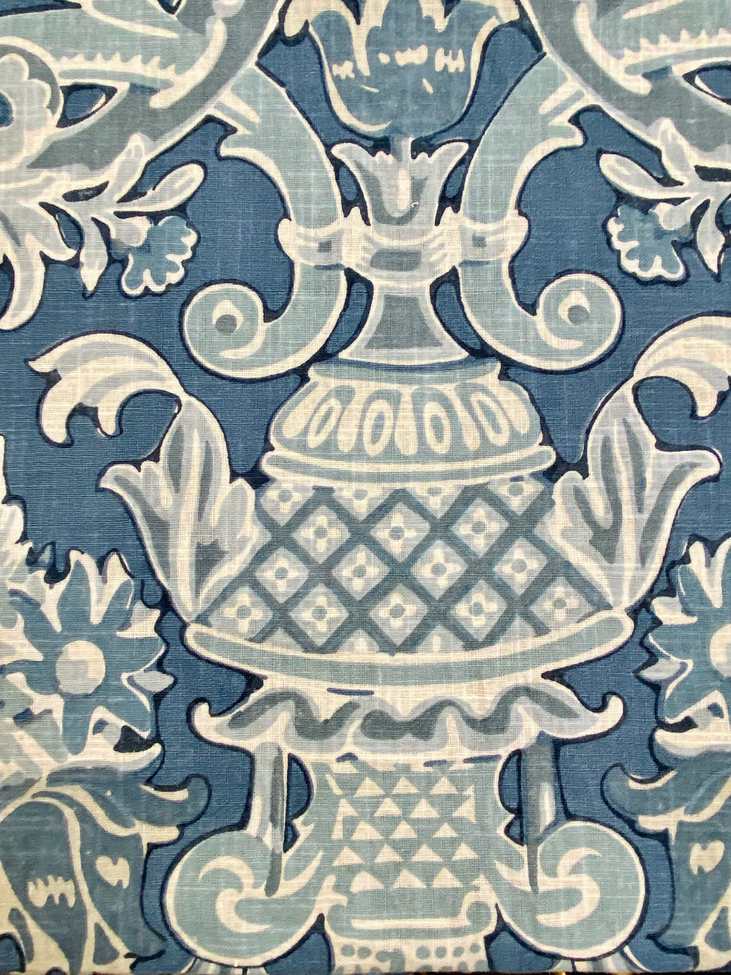 Kravet French Aqua Navy Blue Lorton Linen Damask Water & Stain Resistant Upholstery Drapery Fabric STA 3037
