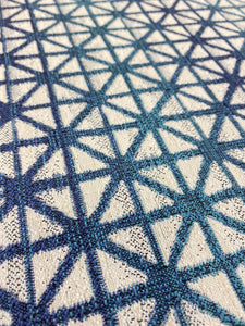 Designer Geometric Water & Stain Resistant Teal Navy Blue Cream Shibori Upholstery Fabric WHS 3360
