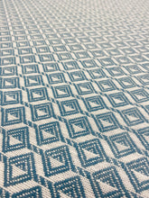 Load image into Gallery viewer, 1.6 Yard Designer Teal Off White Geometric Diamond Water &amp; Stain Resistant Upholstery Drapery Fabric WHS 3305