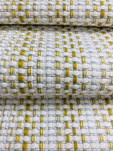 Load image into Gallery viewer, 1.5 Yard of Pierre Frey F3263004 Moorea Chartreuse Green White Indoor Outdoor Woven Stripe Tweed Upholstery Fabric WHS 3841