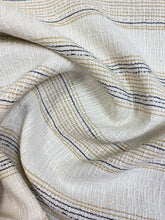 Load image into Gallery viewer, Designer Cream Mustard Black Nautical Stripe Water &amp; Stain Resistant Upholstery Fabric WHS 3461