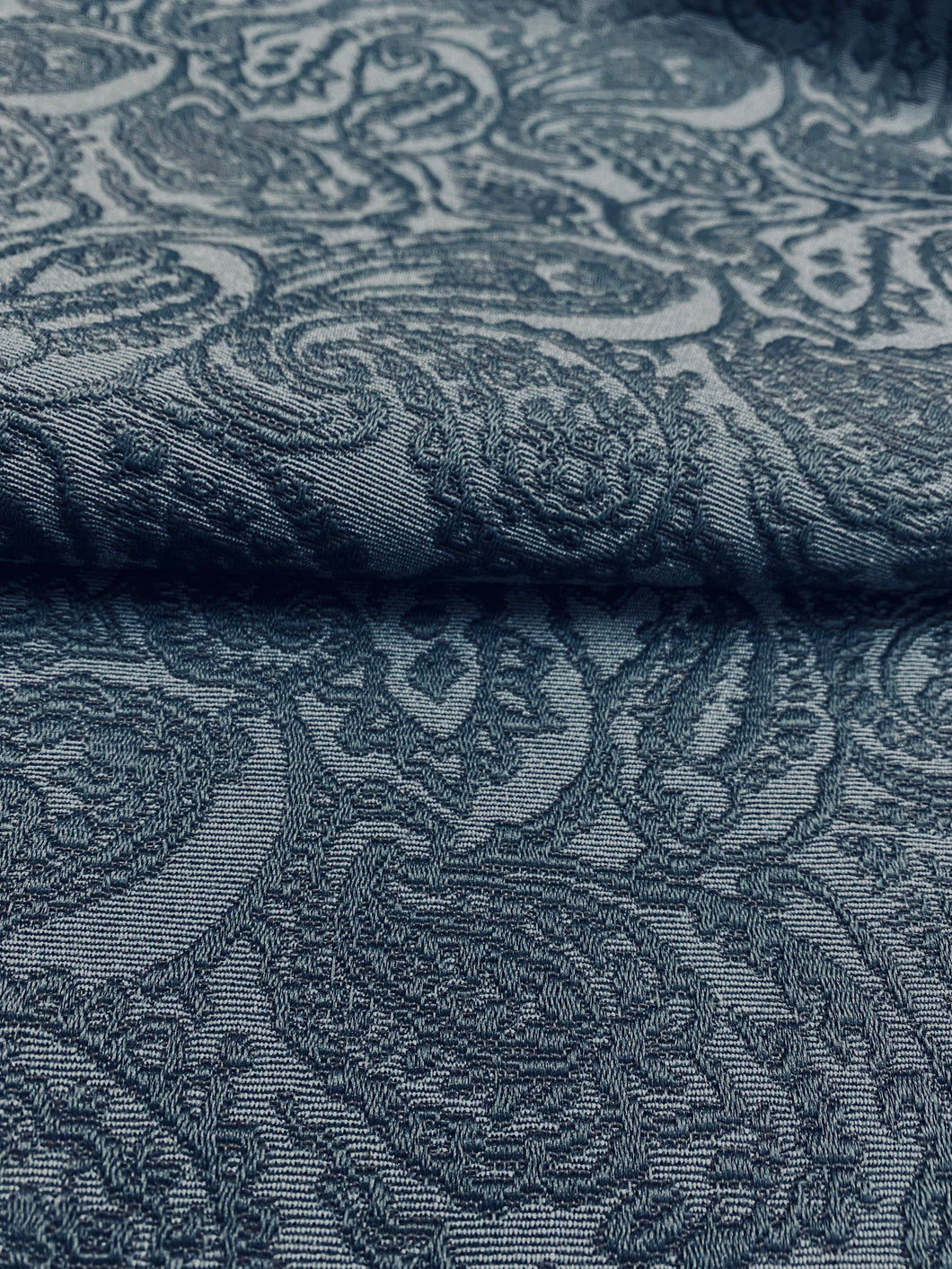 Heavy Duty Denim Navy Blue Paisley Upholstery Drapery Fabric STA 3046