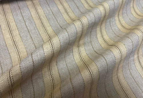 Designer Beige Yellow Stripe Belgian Linen Upholstery Drapery Fabric