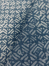 Load image into Gallery viewer, 1.5 Yard Designer Indoor Outdoor Geometric Water &amp; Stain Resistant Denim Navy Blue Tribal Upholstery Fabric WHS 4133