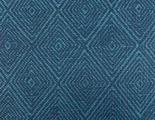 Load image into Gallery viewer, Designer Navy Teal Blue Belgian Linen Geometric Upholstery Fabric WHS 3956